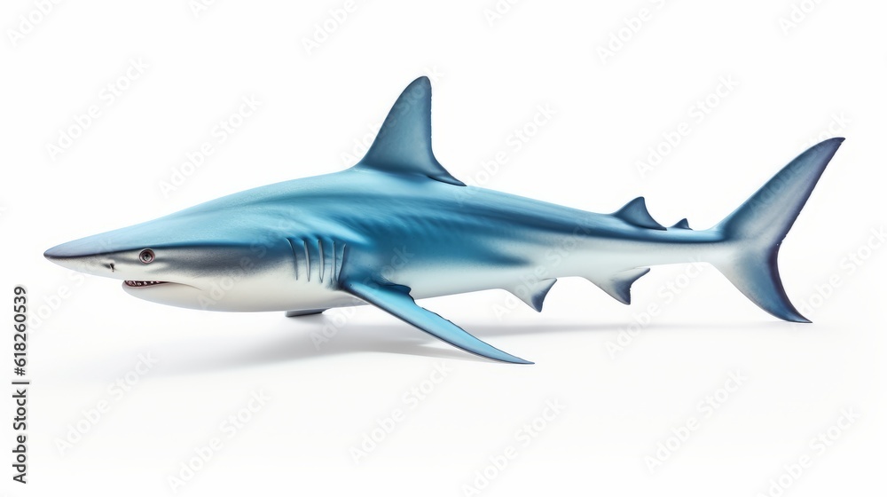 Blue shark 3d material render isolated on white background. Blue shark 3d material render isolated on white background.