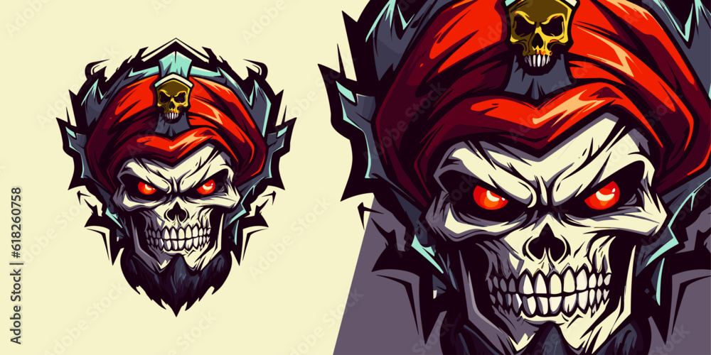 Illustration Vector for Sport and E-Sport Teams: Fierce Zombie Skull Face Pirate Logo Mascot