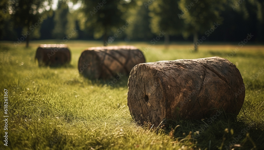 Sun kissed hay bales dot rural landscape generated by AI Sun kissed hay bales dot rural landscape generated by AI