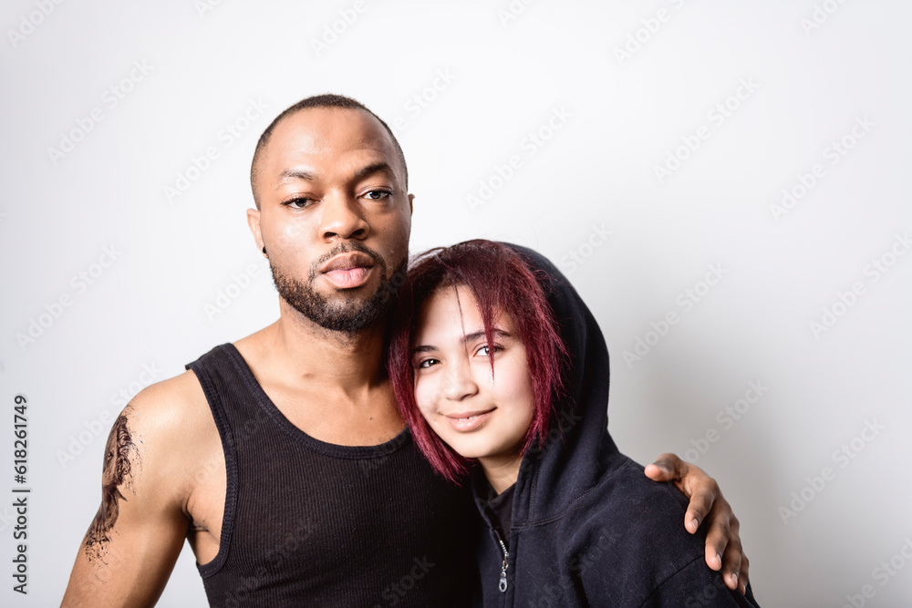 Obraz premium black African Man with black clothes on studio white background