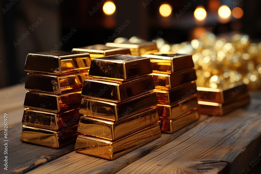 An Extreme Closeup Shot Of The Surface Of A Gold Bar. Generative AI An Extreme Closeup Shot Of The Surface Of A Gold Bar. Generative AI