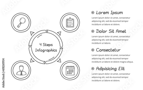Doodle circle diagram with four elements with place for icons and text, handdrawn infographic template, vector eps10 illustration