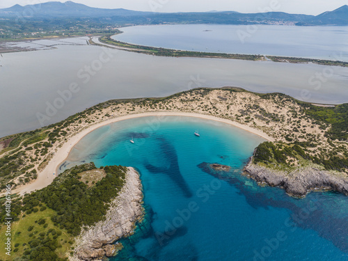 Aerial view of Voidokilia beach in Messinia, Greece