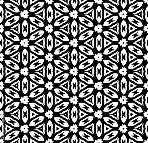 Black and white seamless pattern texture. Greyscale ornamental graphic design. Mosaic ornaments. Pattern template. Vector illustration. EPS10.