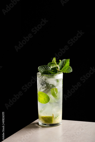 Homemade Mojito Cocktail refreshment rum, lime juice, mint leaves and soda water 