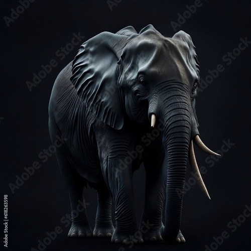 A majestic elephant captured in a close-up shot  standing proudly against a black background  exuding strength and grace. Generative AI.
