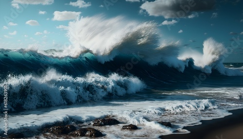 ocean beach sea waves crashing Photo Realistic 4k © Brad