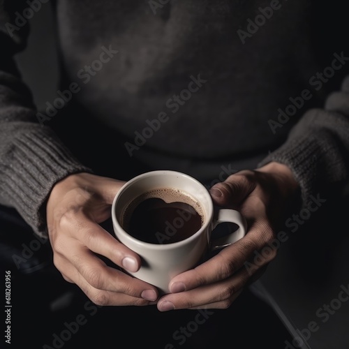A man in a sweater is holding a cup of coffee.