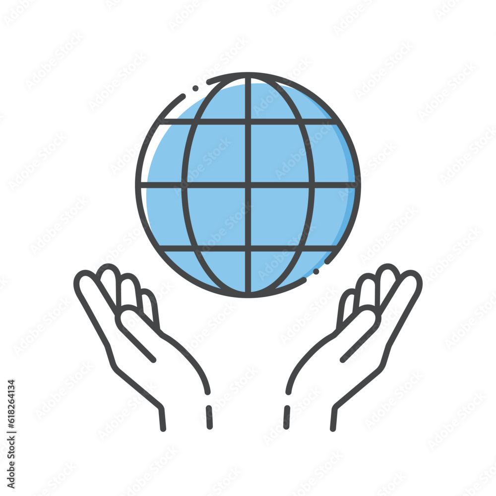 地球を守るように両手を差し出す人の手のアイコン - 環境保全やSDGs･グローバルのイメージ素材