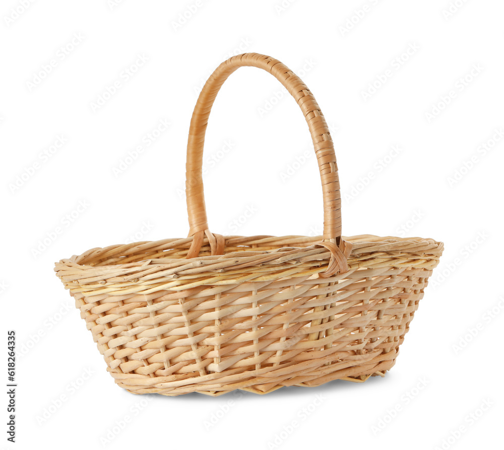 Empty Easter wicker basket isolated on white