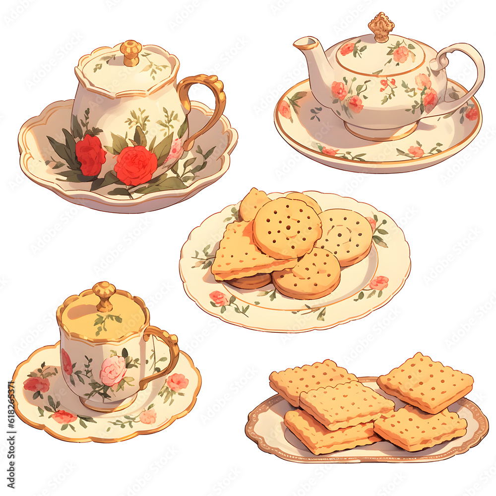 set of crackers and tea watercolor generate AI set of crackers and tea watercolor generate AI