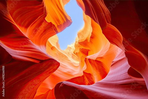 A large canyon with a blue sky in the background created with Generative AI technology