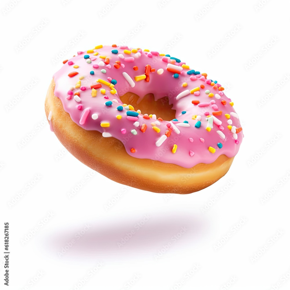 A donut with pink icing and sprinkles created with Generative AI technology A donut with pink icing and sprinkles created with Generative AI technology