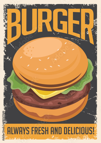 Burger sign design in retro style for restaurants vector template