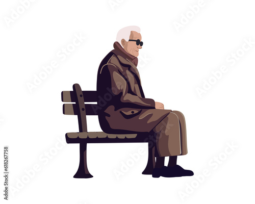 Lonely elderly or old man sitting on a bench