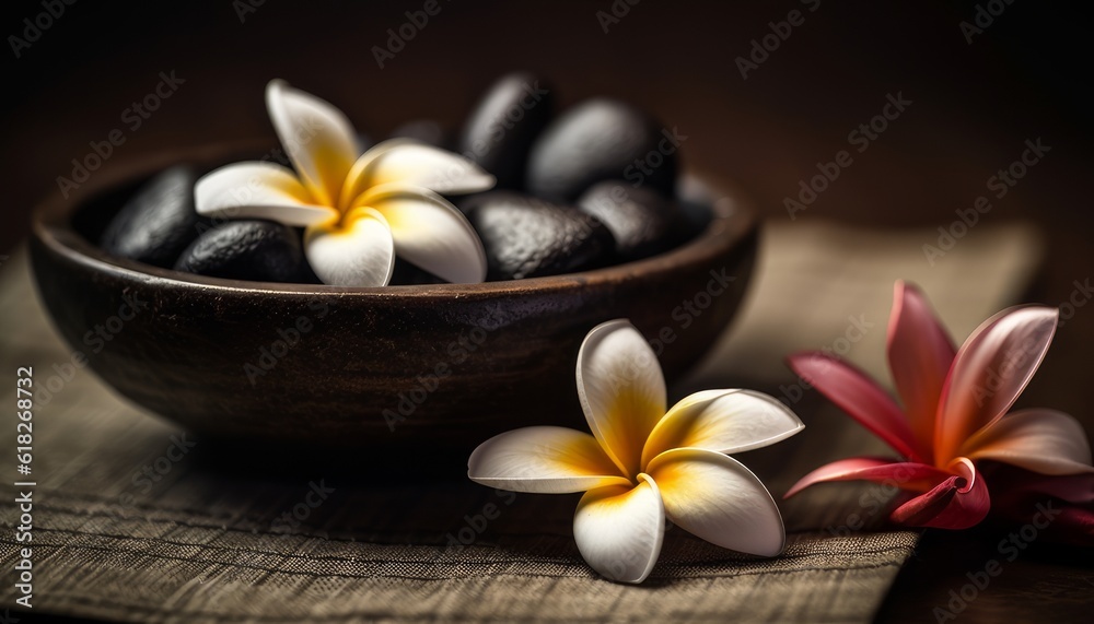 frangipani flowers as a spa concept with zen stones and small bowls frangipani flowers as a spa concept with zen stones and small bowls