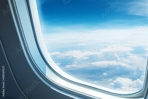 Close-Up Airplane Window with Airplane Wing - Created with Generative AI Tools © ThePixelCraft