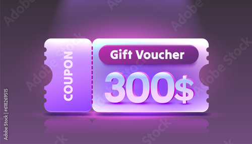 Coupon special voucher 300 dollar, Check banner special offer. Vector illustration