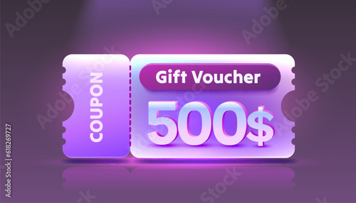 Coupon special voucher 500 dollar, Check banner special offer. Vector illustration