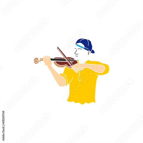 colorful silhouette illustration of violinist for icon or logo