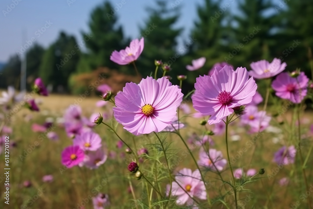 Vibrant Blooming Cosmos Flowers in Garden - Created with Generative AI Tools Vibrant Blooming Cosmos Flowers in Garden - Created with Generative AI Tools