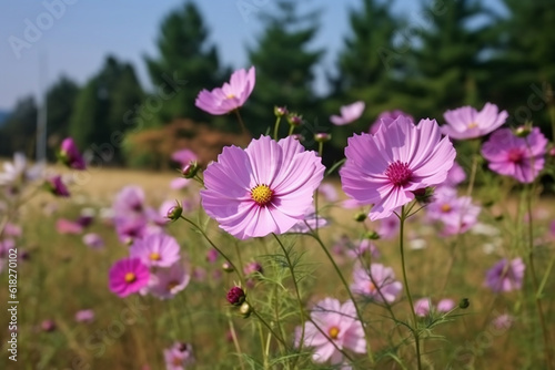 Vibrant Blooming Cosmos Flowers in Garden - Created with Generative AI Tools