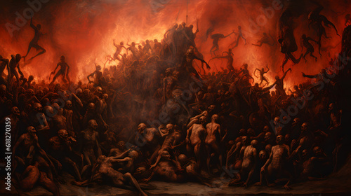 Hell: Visions from the Depths: Captivating Renaissance-Inspired Ancient Style Painting of Hell, Inferno