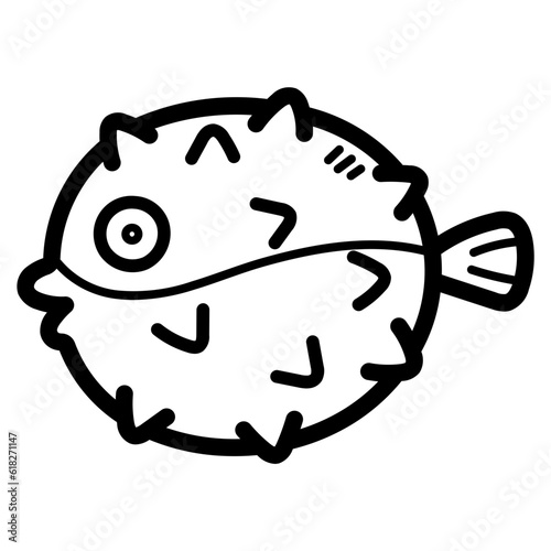 puffer fish line icon style