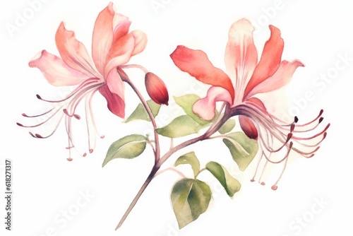 Delicate Honeysuckle watercolor illustration. AI generated