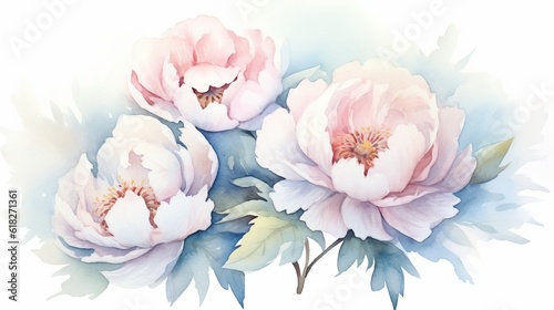 Delicate Peonies in Soft Hues watercolor. AI generated