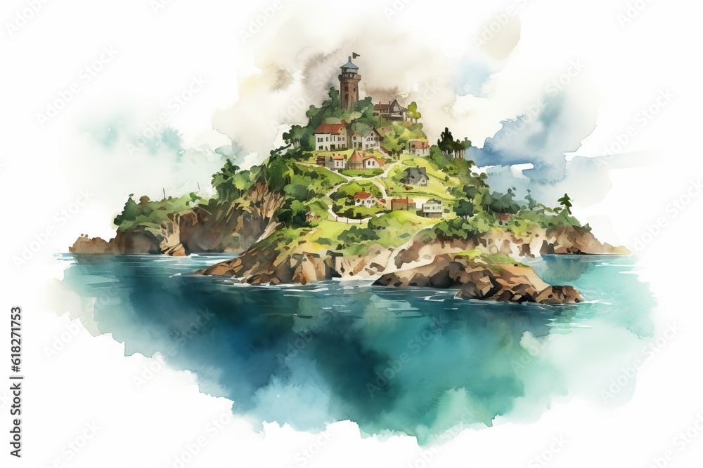 Emerald Isle watercolor illustration. AI generated Emerald Isle watercolor illustration. AI generated