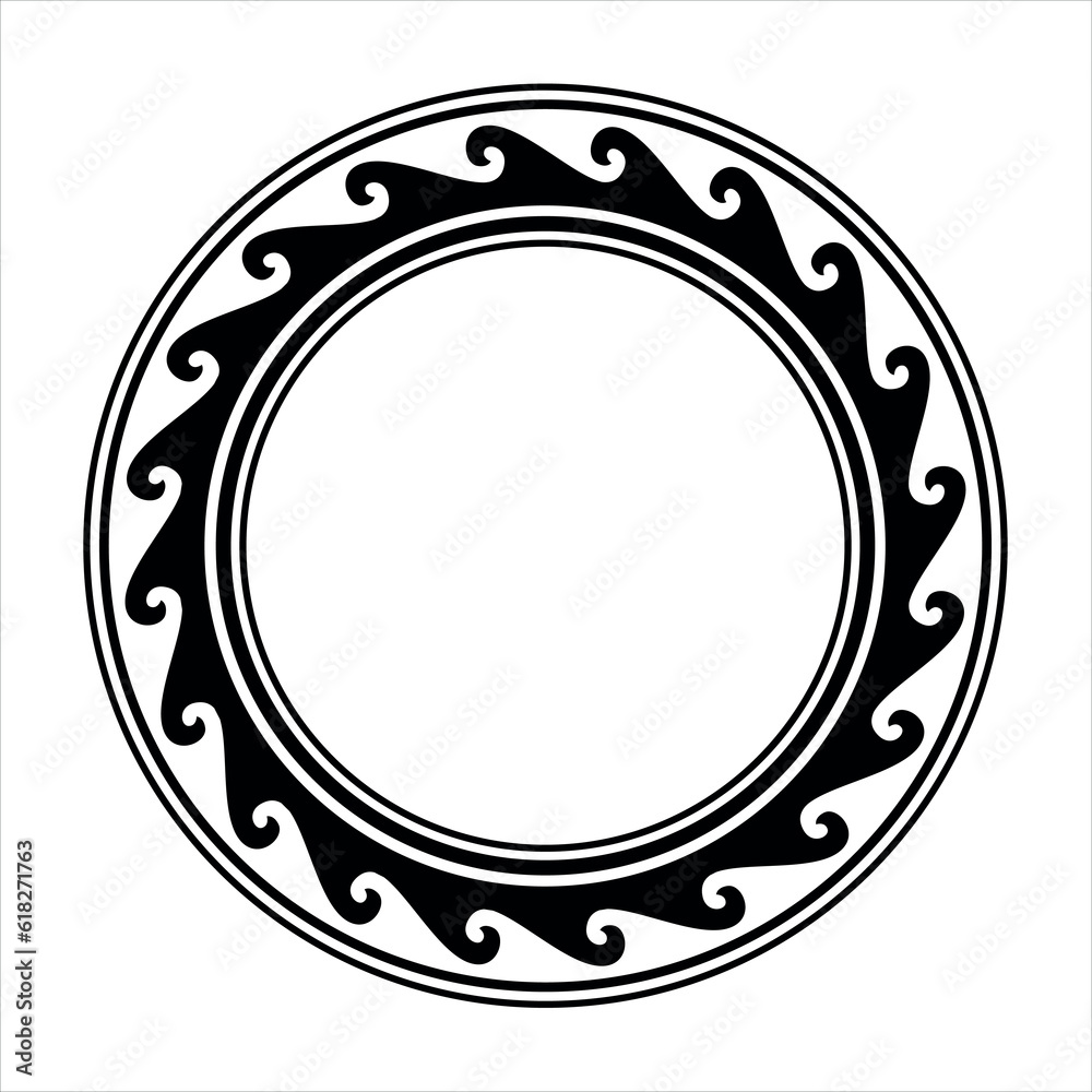 Round wave border frame maori design black and white Round wave border frame maori design black and white