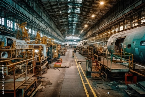 inside factory of airplanes a lot fo machines AI Generated © NikahGeh