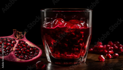 Juicy pomegranate slice in refreshing cocktail glass generated by AI