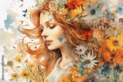 Enchanted Wildflowers watercolor illustration. AI generated