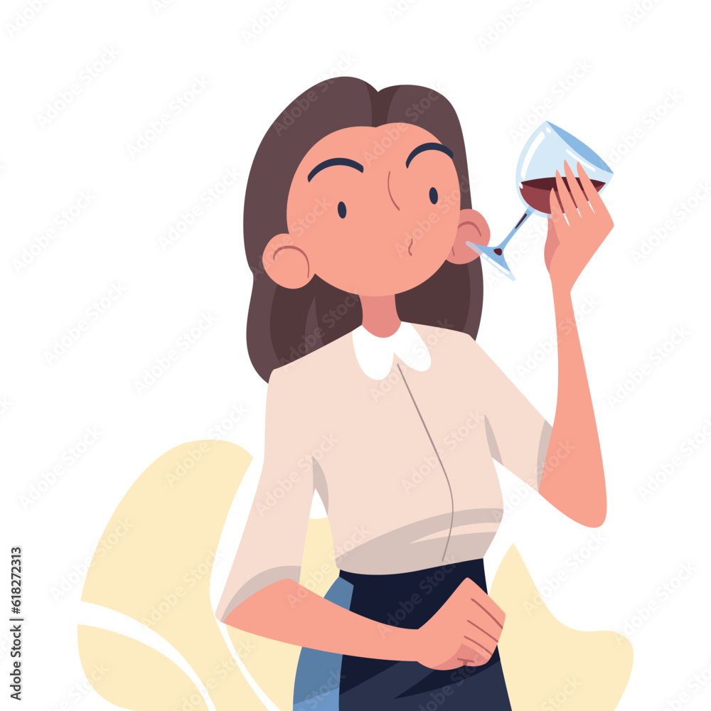 Woman Sommelier in Apron as Wine Professional with Glass of Drink Vector Illustration Woman Sommelier in Apron as Wine Professional with Glass of Drink Vector Illustration