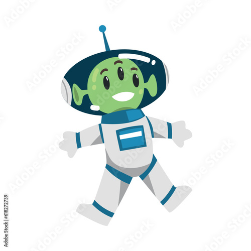 Cute Alien with Huge Eyes and Antenna in Spacesuit Vector Illustration