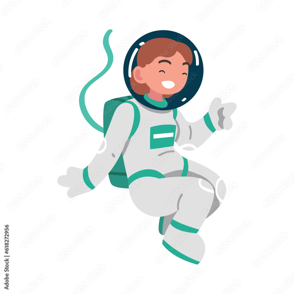 Space with Girl Astronaut Character in Spacesuit Floating Vector Illustration Space with Girl Astronaut Character in Spacesuit Floating Vector Illustration