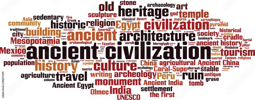 Ancient civilization word cloud concept. Collage made of words about ancient civilization. Vector illustration 