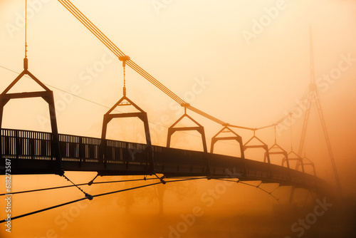bridge in the misty morning