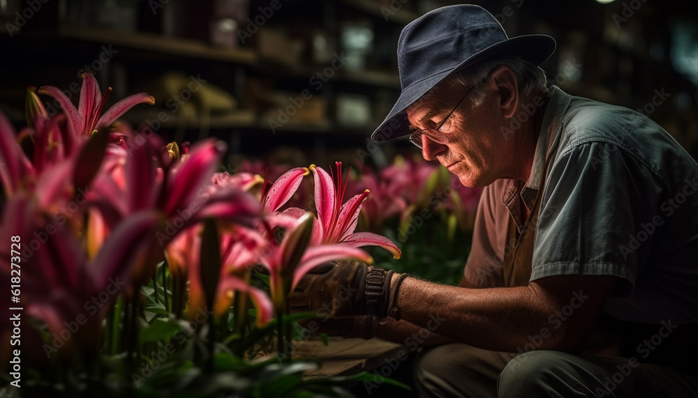 Senior men planting flowers, enjoying retirement outdoors   generated by AI