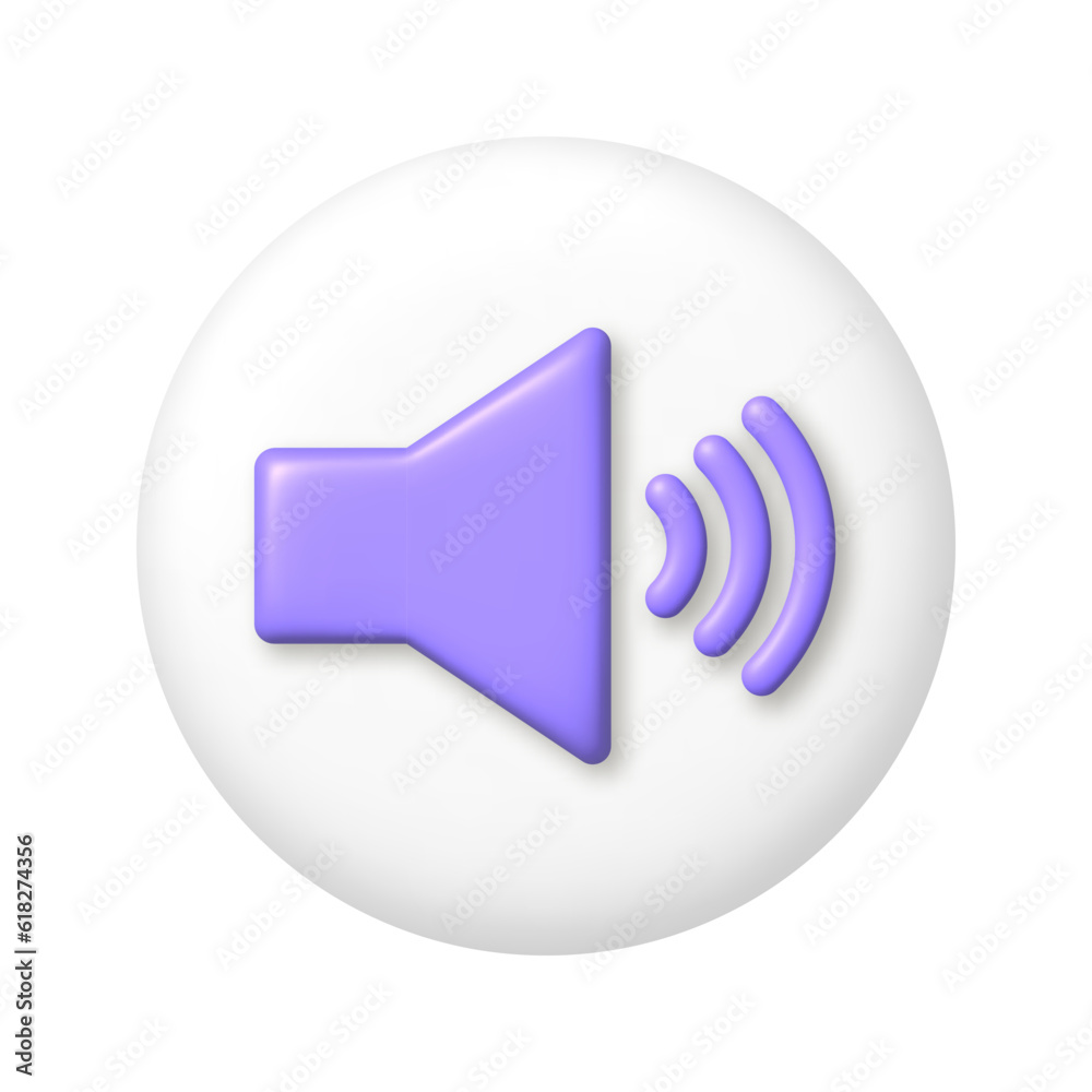 Purple megaphone speaker icon on white button. 3d cartoon vector illustration. Purple megaphone speaker icon on white button. 3d cartoon vector illustration.
