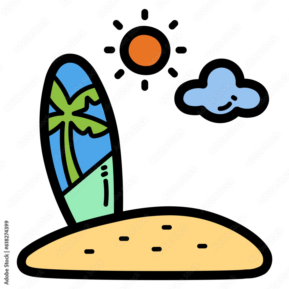 Surfboard filled outline icon style Surfboard filled outline icon style