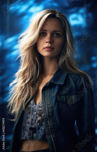 a girl with long blonde hair in a fashion shot