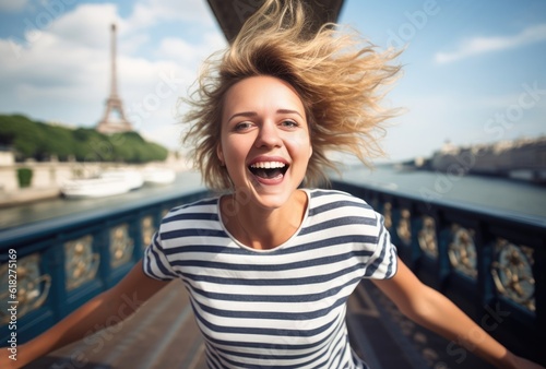 a woman having fun in paris