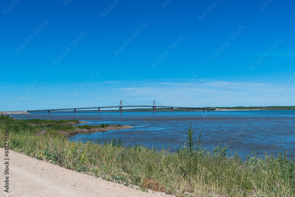 The Deh Cho bridge crosses the Mackenzie River, NWT