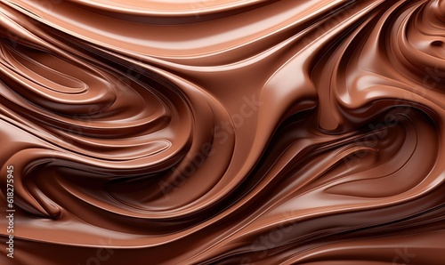  a close up view of a chocolate swirl pattern on the surface of a chocolate sheet of liquid or chocolate, which is very smooth and smooth.  generative ai