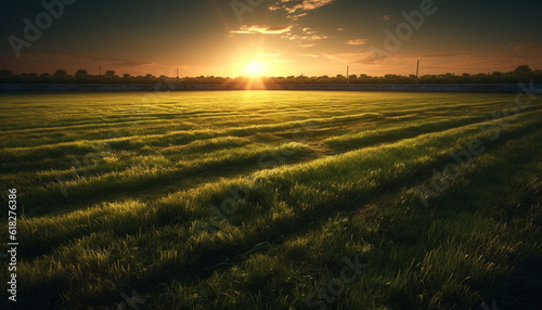Sunrise over rural wheat farm, autumn harvest   generated by AI © Gstudio
