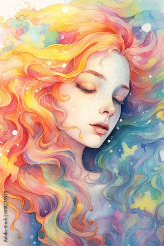 Rainbow Hues watercolor illustration. AI generated