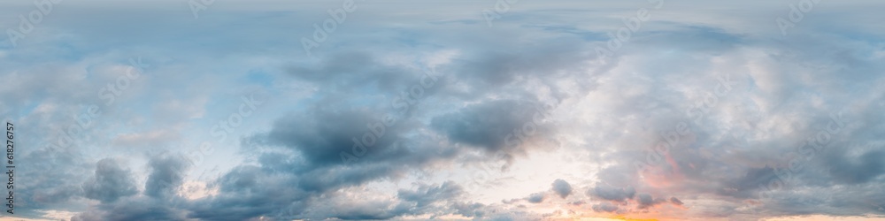 Dramatic sunset sky panorama with bright glowing red pink Cumulus clouds. HDR 360 seamless spherical panorama. Sky dome in 3D, sky replacement for aerial drone panoramas. Weather and climate change. Dramatic sunset sky panorama with bright glowing red pink Cumulus clouds. HDR 360 seamless spherical panorama. Sky dome in 3D, sky replacement for aerial drone panoramas. Weather and climate change.